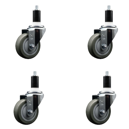 Service Caster 3.5'' Gray Poly Wheel Swivel 1-3/8'' Expanding Stem Caster Set, 4PK SCC-EX20S3514-PPUB-138-4